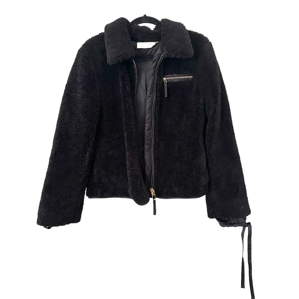 TORY BURCH‎ Tie-Cuff Faux Fur Jacket Sz Medium